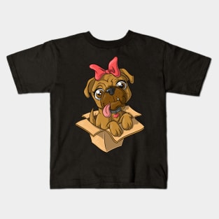 Cute Dog in a Box, Pug Puppy Kids T-Shirt